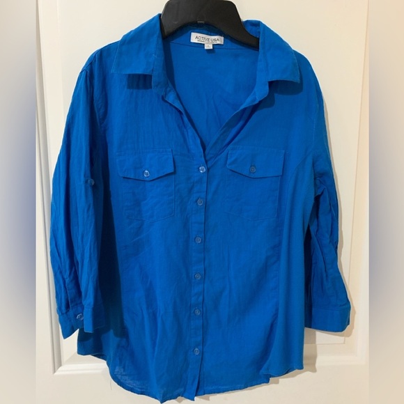 Active USA Women’s Button Down Shirts. 3 shirts, teal, black, pinkish color - Picture 6 of 7